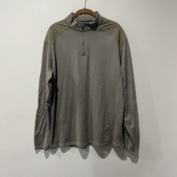 Kuhl Stellr 1/4 Zip Pullover Top Men XL Green Taupe Merino Wool Hunting Stretch - Picture 1 of 9